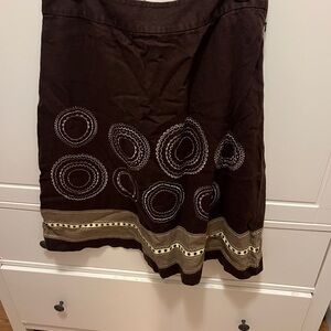 Talbots Dark Brown A-Line Skirt with Embroidery